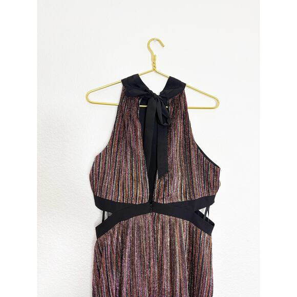 NWT BCBGeneration Mock Neck Bow Back Midi Dress Size 10 Metallic Striped Cut Out - Picture 12 of 14